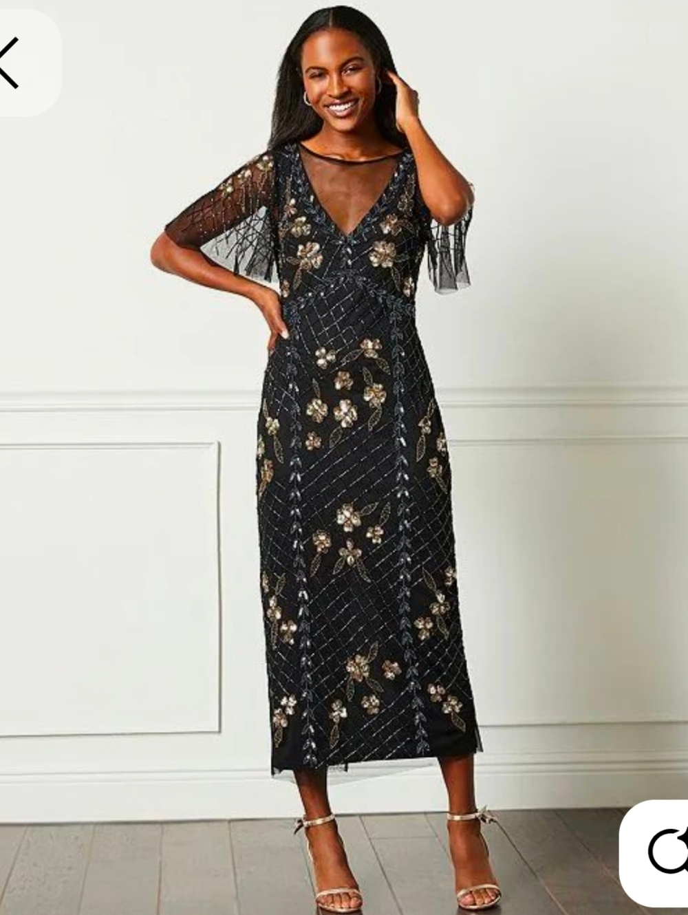 Adrianna papell Embellished Mesh V-Neck Midi Dress - Picture 5 of 9